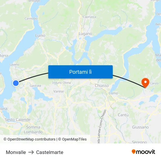 Monvalle to Castelmarte map
