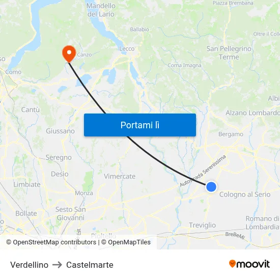 Verdellino to Castelmarte map