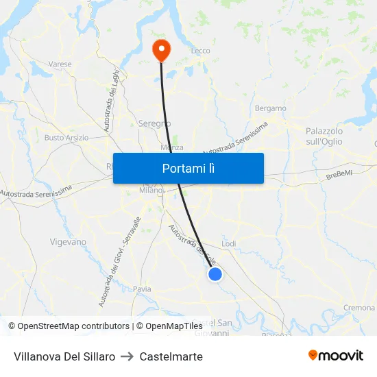 Villanova Del Sillaro to Castelmarte map