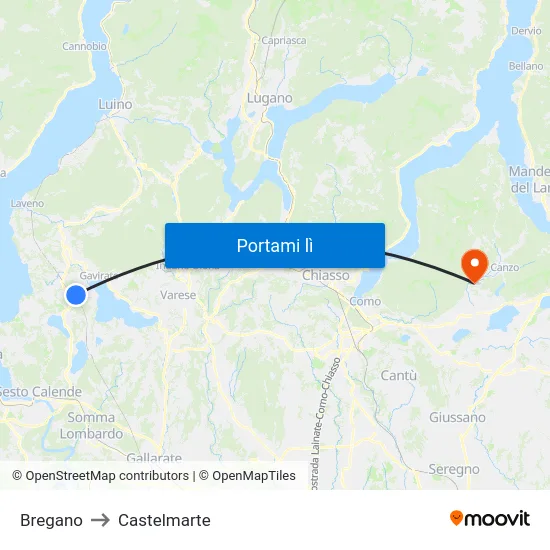 Bregano to Castelmarte map