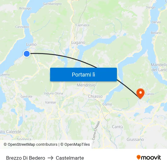 Brezzo Di Bedero to Castelmarte map