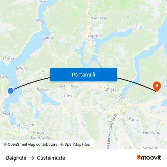 Belgirate to Castelmarte map