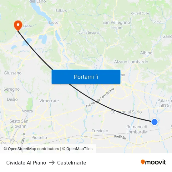 Cividate Al Piano to Castelmarte map