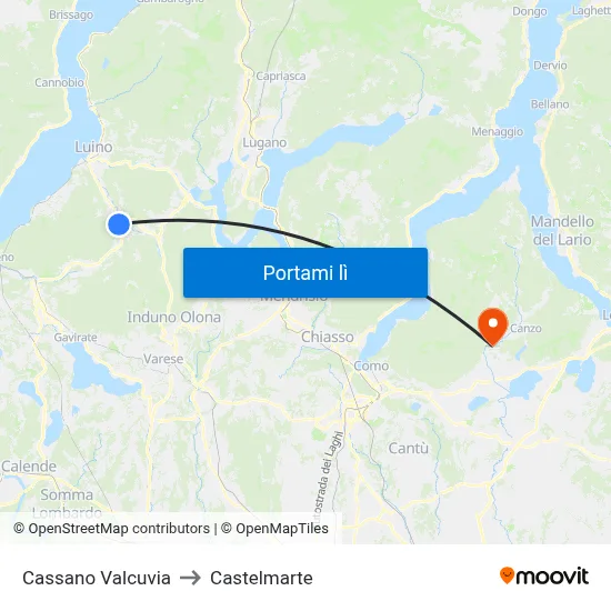 Cassano Valcuvia to Castelmarte map