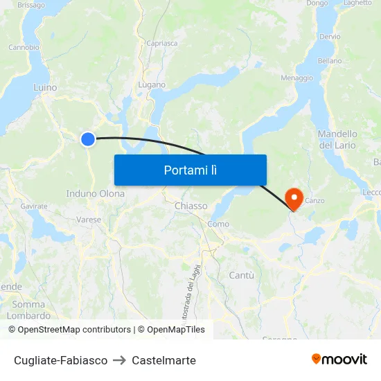 Cugliate-Fabiasco to Castelmarte map
