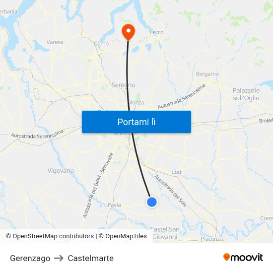 Gerenzago to Castelmarte map