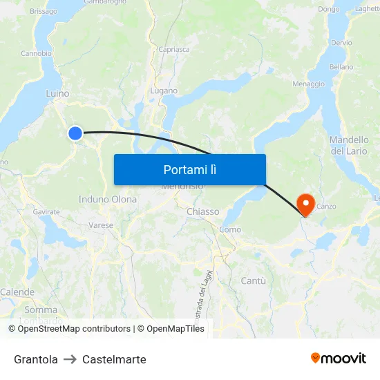 Grantola to Castelmarte map