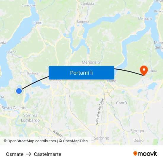Osmate to Castelmarte map