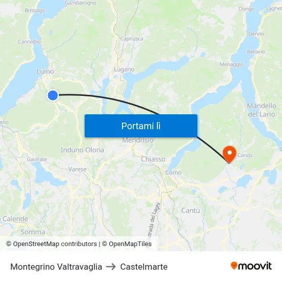 Montegrino Valtravaglia to Castelmarte map