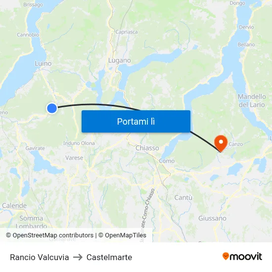 Rancio Valcuvia to Castelmarte map