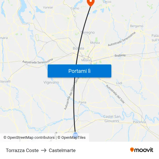 Torrazza Coste to Castelmarte map
