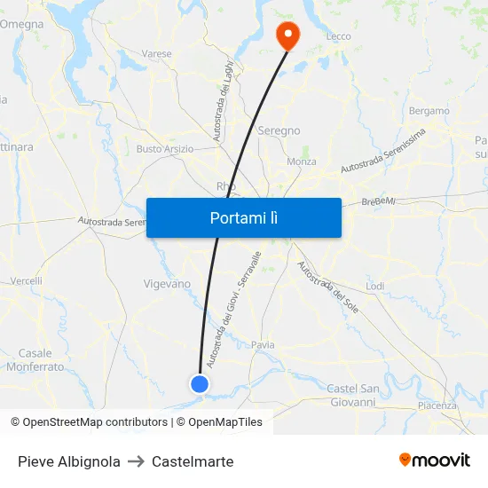 Pieve Albignola to Castelmarte map