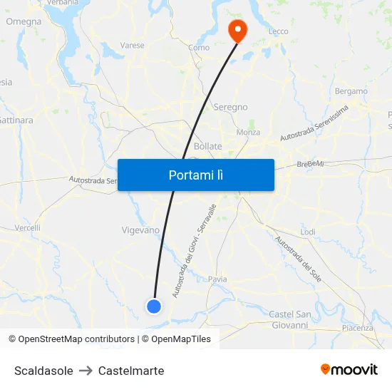 Scaldasole to Castelmarte map