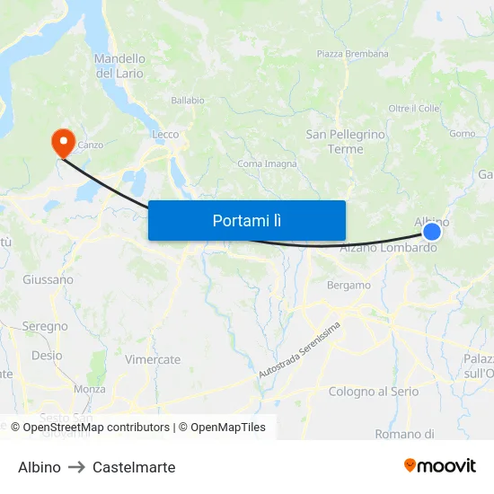 Albino to Castelmarte map