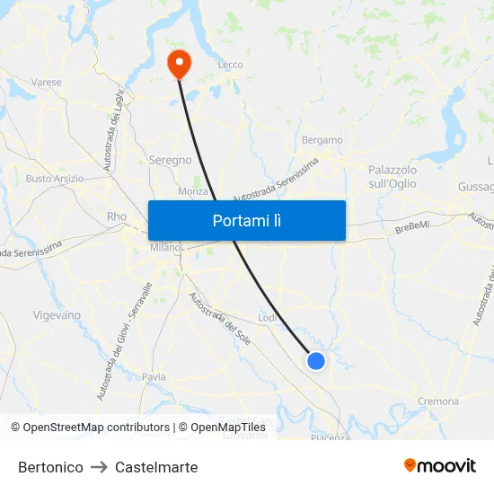 Bertonico to Castelmarte map