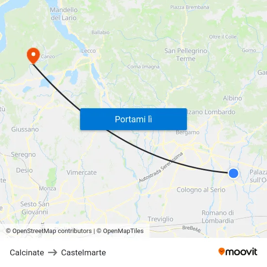 Calcinate to Castelmarte map