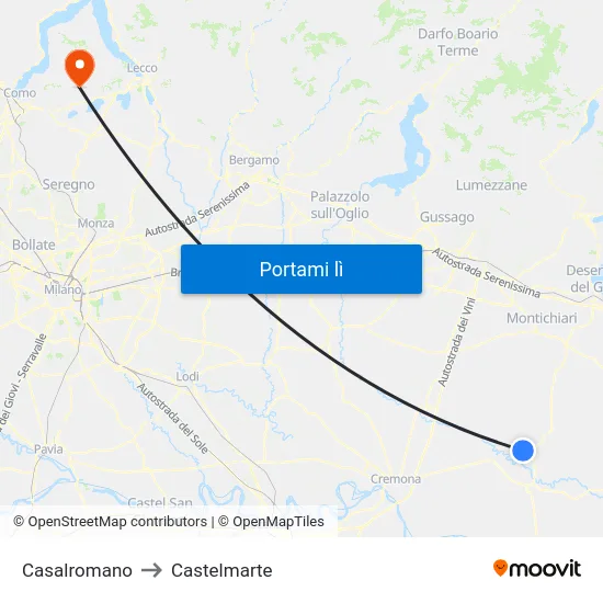 Casalromano to Castelmarte map