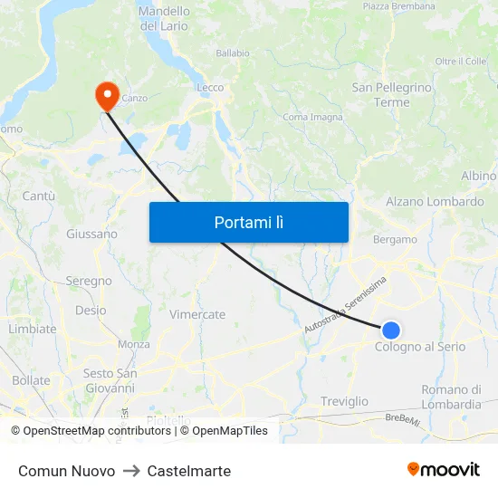 Comun Nuovo to Castelmarte map