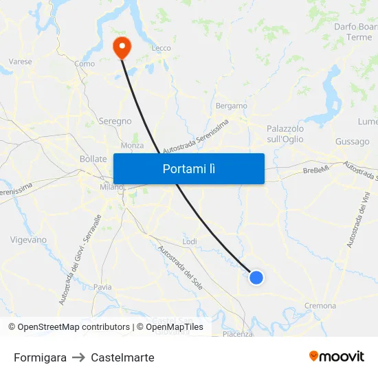 Formigara to Castelmarte map