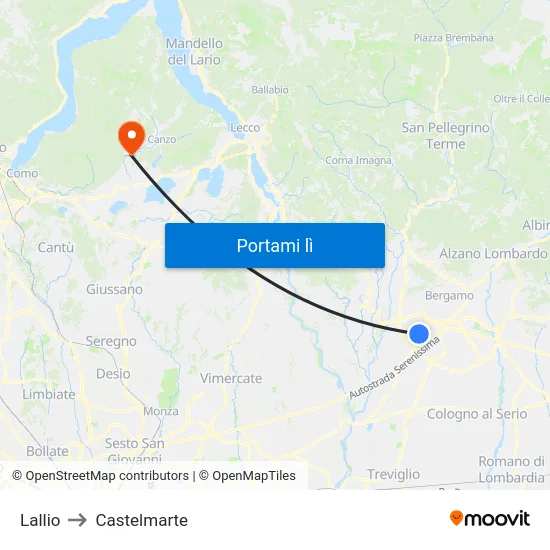 Lallio to Castelmarte map