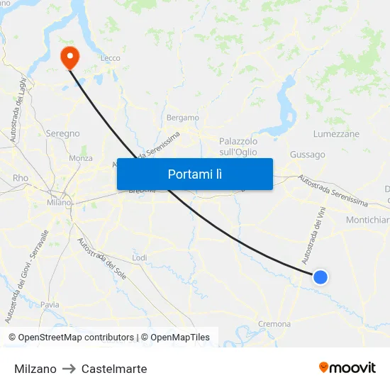 Milzano to Castelmarte map
