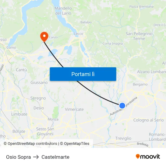 Osio Sopra to Castelmarte map