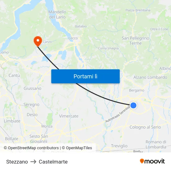 Stezzano to Castelmarte map