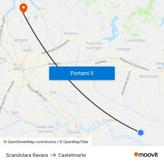 Scandolara Ravara to Castelmarte map
