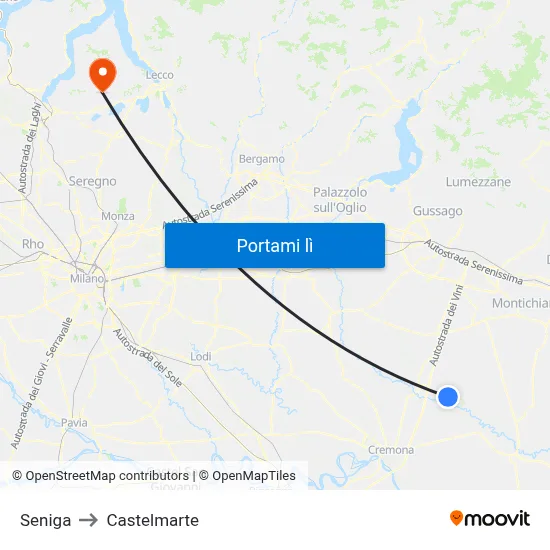 Seniga to Castelmarte map