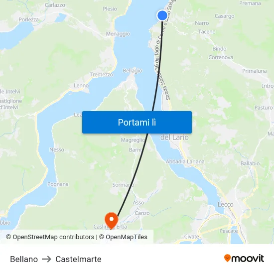 Bellano to Castelmarte map