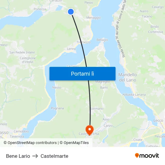 Bene Lario to Castelmarte map