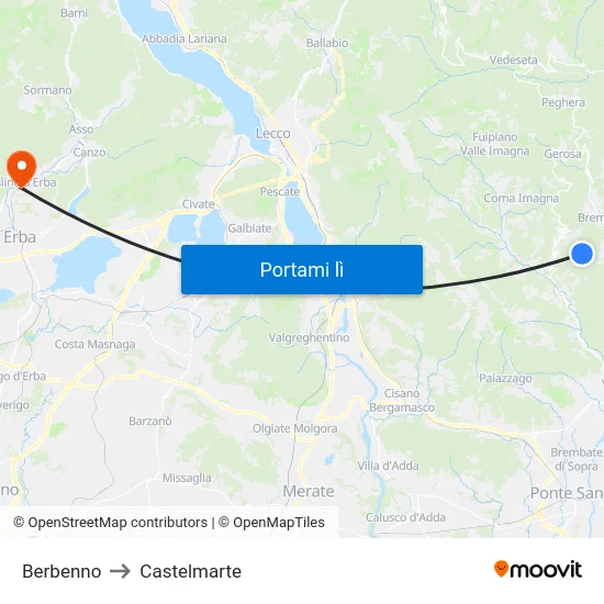 Berbenno to Castelmarte map