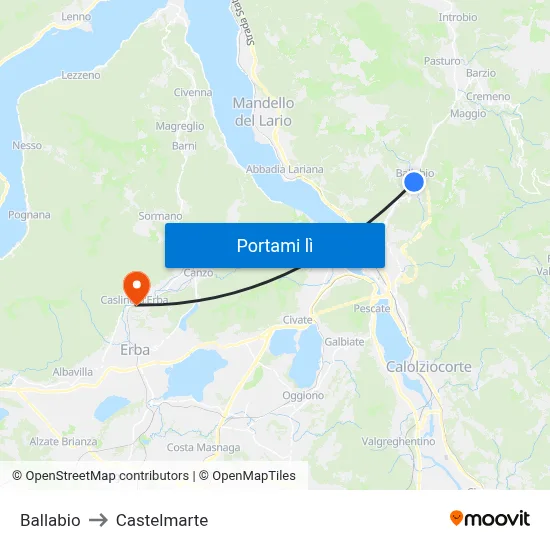 Ballabio to Castelmarte map