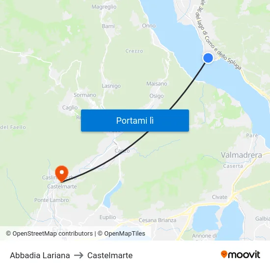 Abbadia Lariana to Castelmarte map