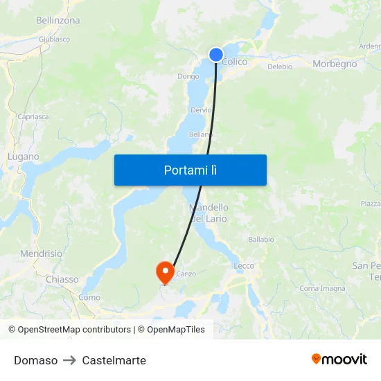 Domaso to Castelmarte map