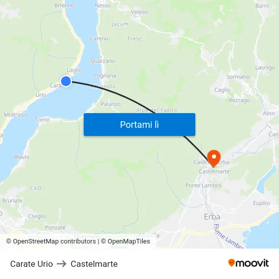 Carate Urio to Castelmarte map