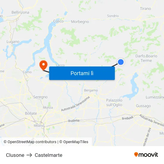 Clusone to Castelmarte map