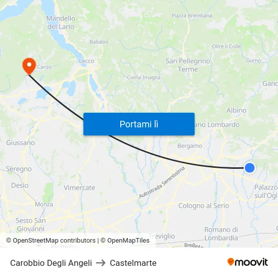 Carobbio Degli Angeli to Castelmarte map