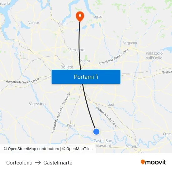 Corteolona to Castelmarte map
