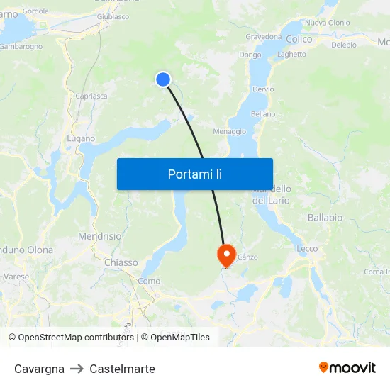 Cavargna to Castelmarte map