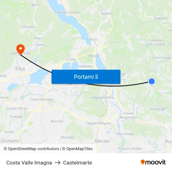 Costa Valle Imagna to Castelmarte map