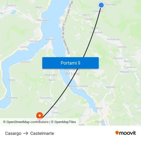 Casargo to Castelmarte map