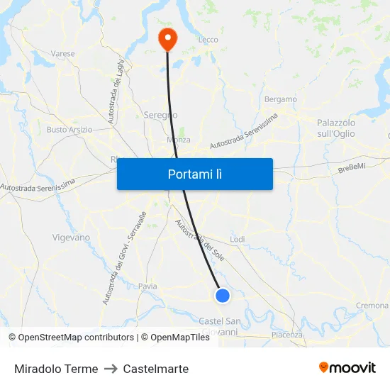 Miradolo Terme to Castelmarte map