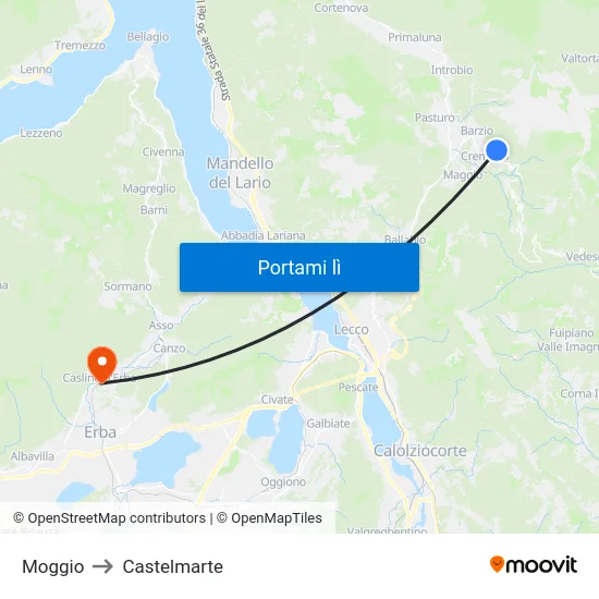 Moggio to Castelmarte map