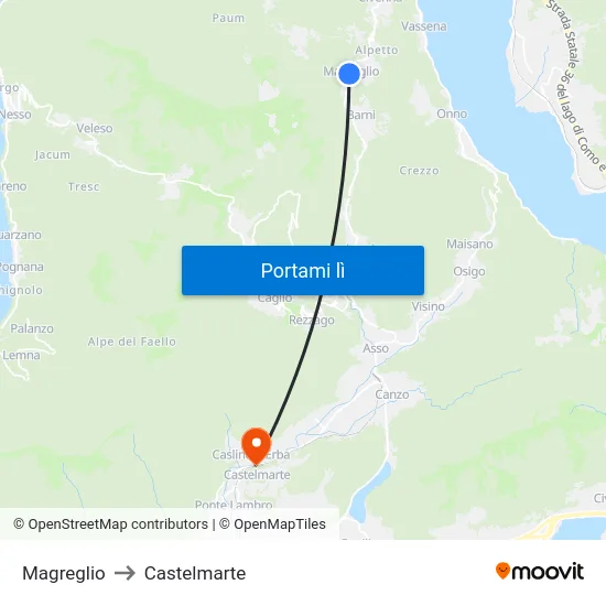 Magreglio to Castelmarte map