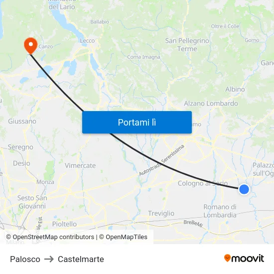 Palosco to Castelmarte map