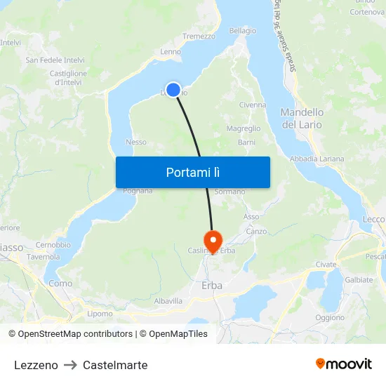 Lezzeno to Castelmarte map