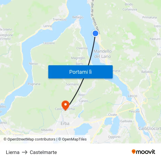 Lierna to Castelmarte map