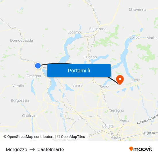 Mergozzo to Castelmarte map