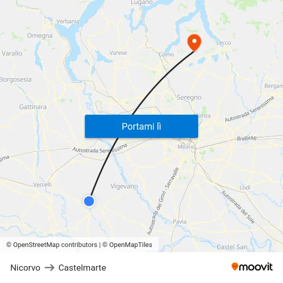 Nicorvo to Castelmarte map